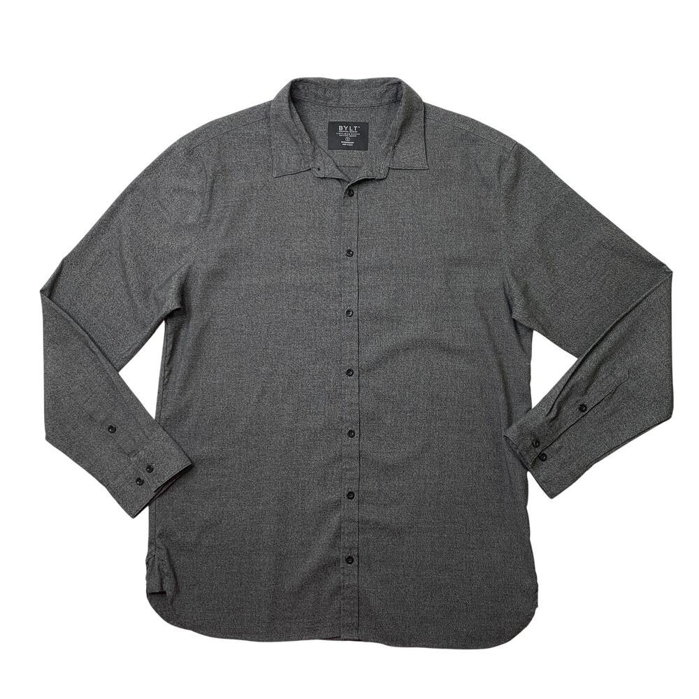 BYLT Shirt Mens XL Extra Large Gotham Gray Vista Long Sleeve Button Down Stretch